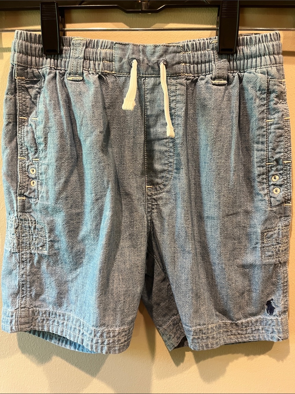 Polo by Ralph Lauren Light Blue Denim Cargo Drawstring Shorts
